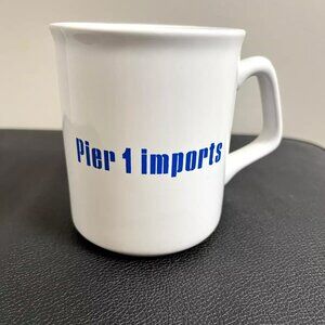 Vintage Pier One Imports White and Blue Logo Coffee Cup